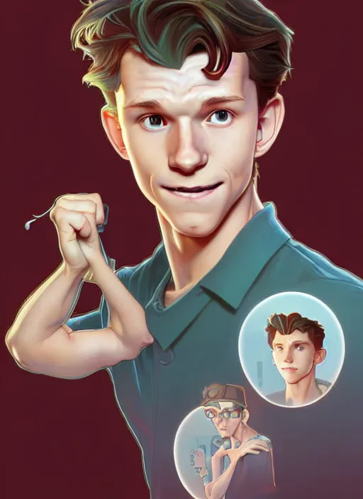 Image similar to cute sweaty tom holland chemist, natural lighting, path traced, highly detailed, high quality, digital painting, by don bluth and ross tran and studio ghibli and alphonse mucha, artgerm