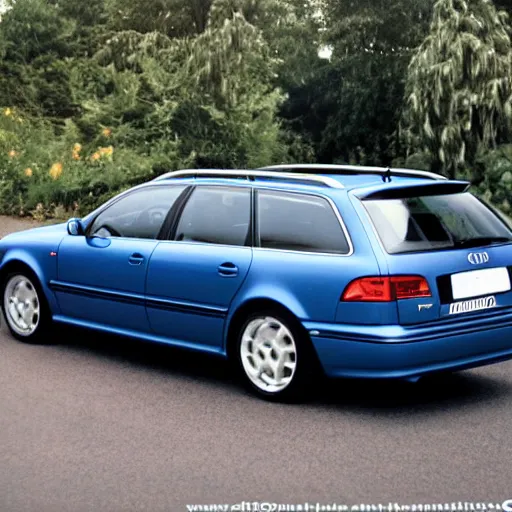 Image similar to denim blue audi a 4 b 6 avant ( 2 0 0 2 ) mowing down a crowd