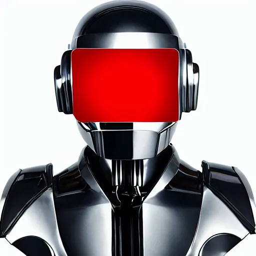 Image similar to daftpunk deluxe humanoid robots front head daftpunk curved screen displaying red glowing Error, background dark, 40nm lens, shallow depth of field, split lighting, 4k,