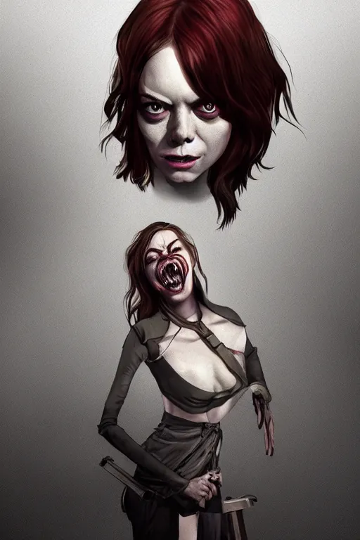 Image similar to emma stone in sleepy hollow, full body, big two toned eyes, teeth gritted, horror, intricate details, cinematic, epic, realistic, anatomy, tomer hanuka, uplight, artstation, photorealistic, scary