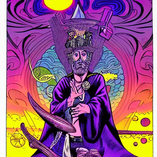 Image similar to a psychedelic wizard with time magic, highly detailed comic art by paul kirchner, 8 k