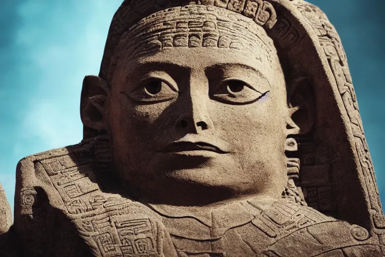 Image similar to elon musk as a beautiful mayan sculpture, statue, dramatic lighting, 4 k, octane,