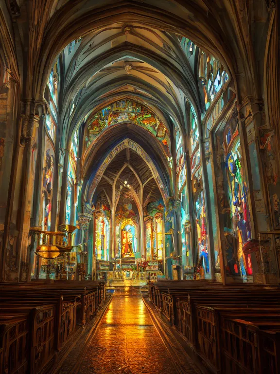 Prompt: portrait art of church 8k ultra realistic , lens flare, atmosphere, glow, detailed,intricate, full of colour, cinematic lighting, trending on artstation, 4k, hyperrealistic, focused, extreme details,unreal engine 5, cinematic, masterpiece