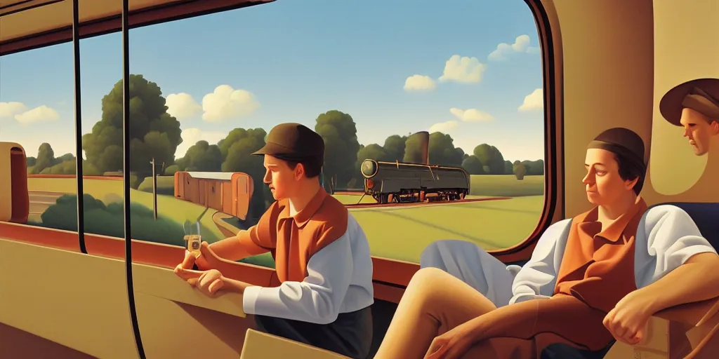 Image similar to sad in the train wagon, summer evening, kenton nelson