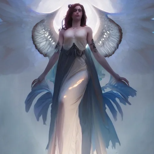 Image similar to beautiful angelic seductive witch, fantasy, cinematic lighting, highly detailed, digital painting, artstation, smooth, sharp focus, centered, illustration, art by Brom, Greg Rutkowski and Alphonse Mucha, by Pixar