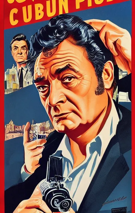 Prompt: columbo in 1 9 5 0 s pulp spy thriller movie poster, highly detailed, illustration, mgm studios, david klein, reynold brown