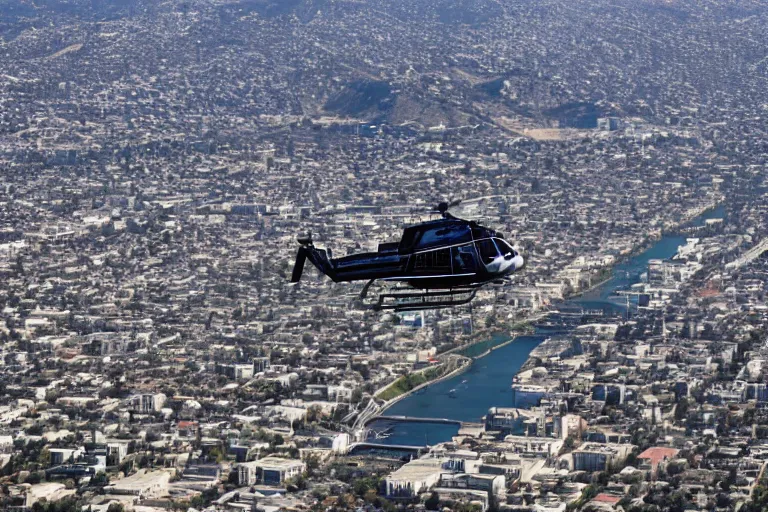 Prompt: A helicopter flying high over the city of Los Angeles, 4k, high quality, award winning photo, highly detailed