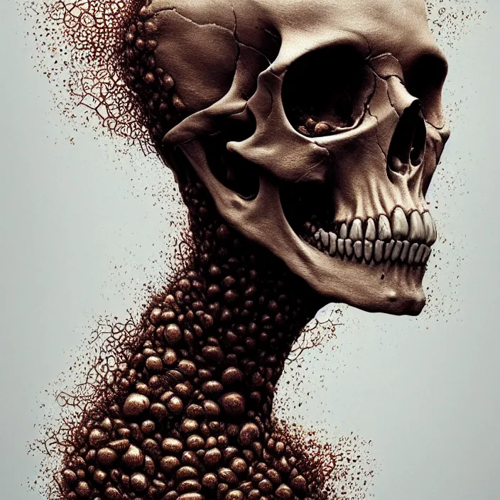 Image similar to portrait of a melting skull. covered in ants. intricate abstract. intricate artwork. nightmare fuel. by Tooth Wu, wlop, beeple, dan mumford. octane render, trending on artstation, greg rutkowski very coherent symmetrical artwork. cinematic, hyper realism, high detail, octane render, 8k, iridescent accents