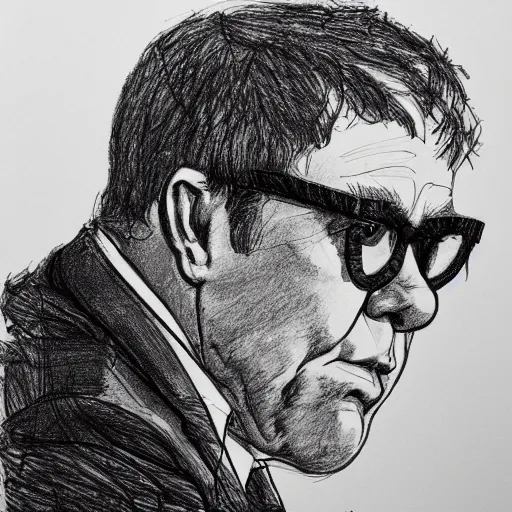 Image similar to a realistic yet scraggly portrait sketch of the side profile of a stern and sophisticated elton john, trending on artstation, intricate details, in the style of frank auerbach, in the style of sergio aragones, in the style of martin ansin, in the style of david aja, in the style of mattias adolfsson