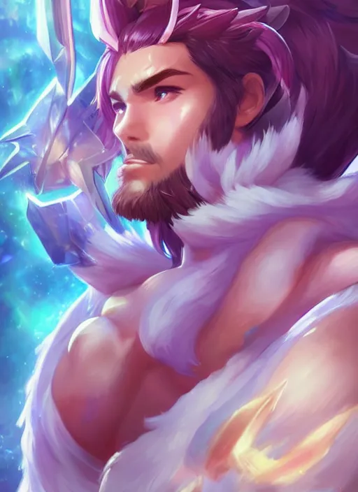 Image similar to portrait of star guardian darius from league of legends, au naturel, hyper detailed, digital art, trending in artstation, cinematic lighting, studio quality, smooth render, unreal engine 5 rendered, octane rendered, art style by klimt and nixeu and ian sprigger and wlop and krenz cushart and riot