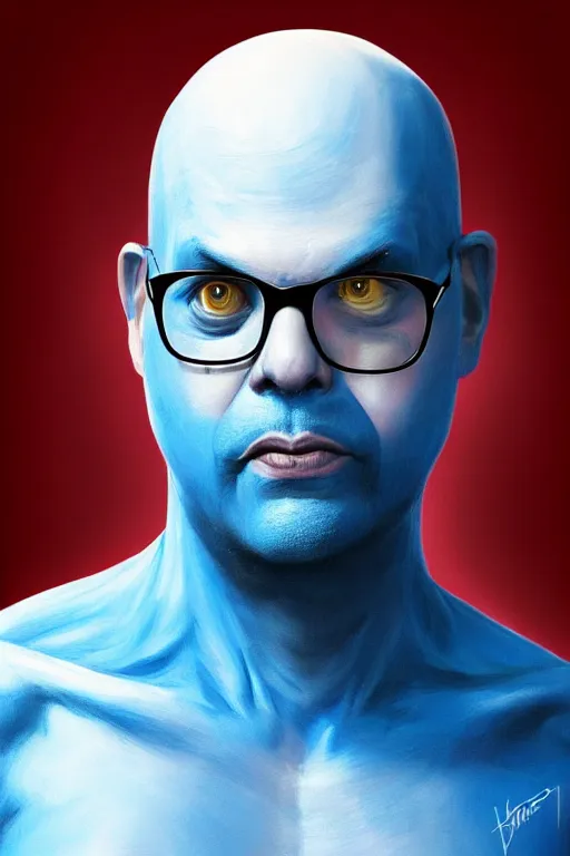 prompthunt: David cross as Tobias fünke in blue body paint and cutoffs  drinking glitter from a garden hose, highly detailed portrait