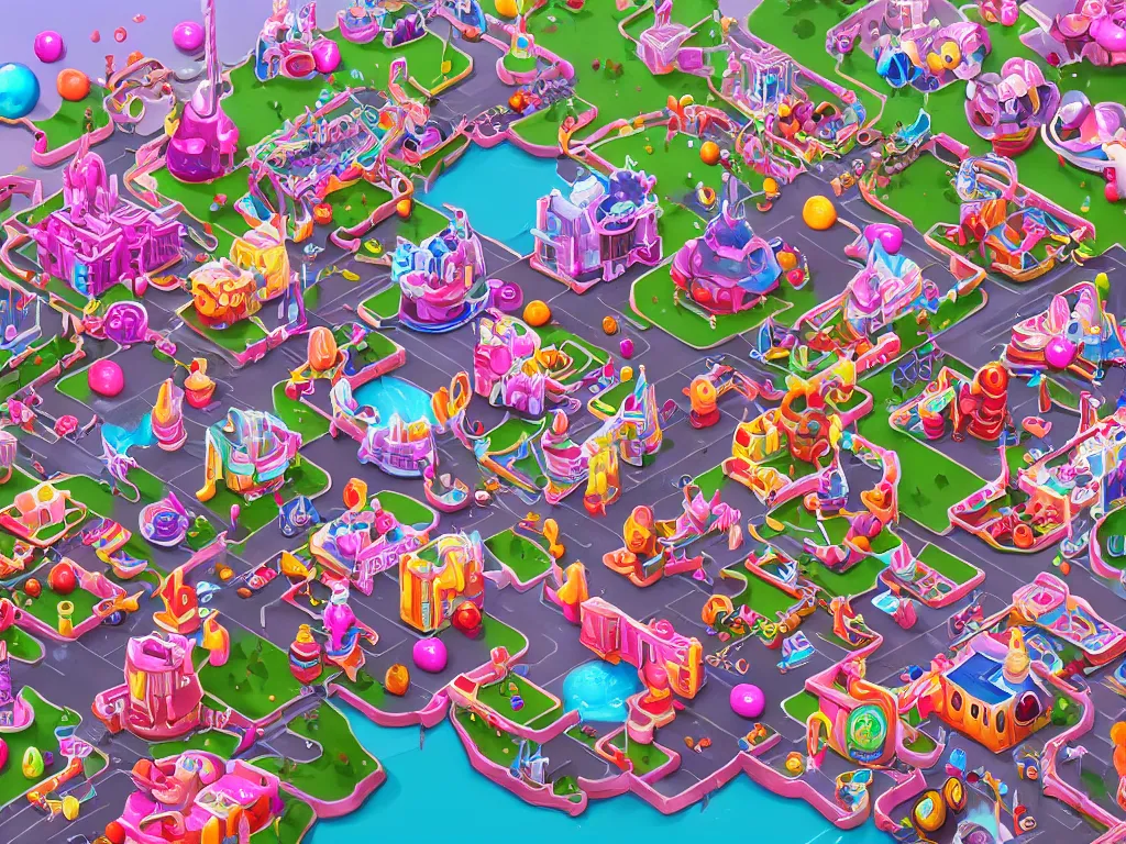 Image similar to Candy Crush City, Ilse Gort, Olya Bossak, artstation