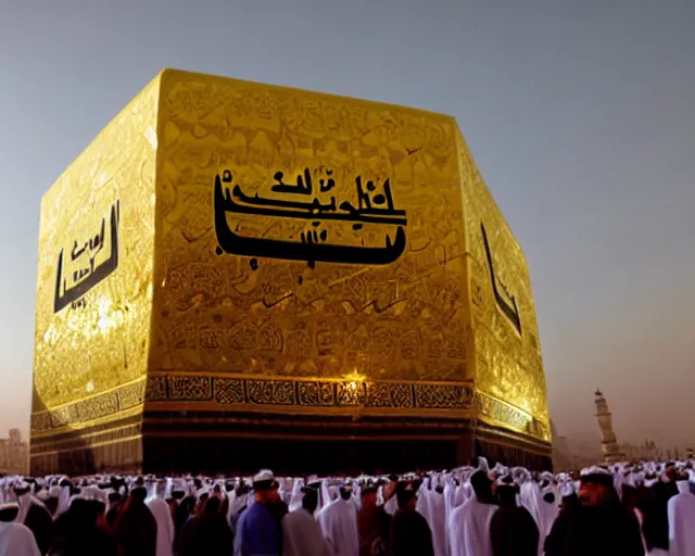 Image similar to The Kaaba inspired by a burger (Arabic: ٱلْكَعْبَة, romanized: al-Kaʿbah, lit. 'The Cube', Arabic pronunciation: [kaʕ.bah]), also spelled Ka'bah or Kabah, sometimes referred to as al-Kaʿbah al-Musharrafah (Arabic: ٱلْكَعْبَة ٱلْمُشَرَّفَة, romanized: al-Kaʿbah al-Musharrafah, lit. 'Honored Ka'bah'), is a building at the center of Islam's most important mosque, the Masjid al-Haram in Mecca, Saudi Arabia.[1][2] It is the most sacred site in Islam.[3] It is considered by Muslims to be the Bayt Allah (Arabic: بَيْت ٱللَّٰه, lit. 'House of God') and is the qibla (Arabic: قِبْلَة, direction of prayer) for Muslims around the world when performing salah.