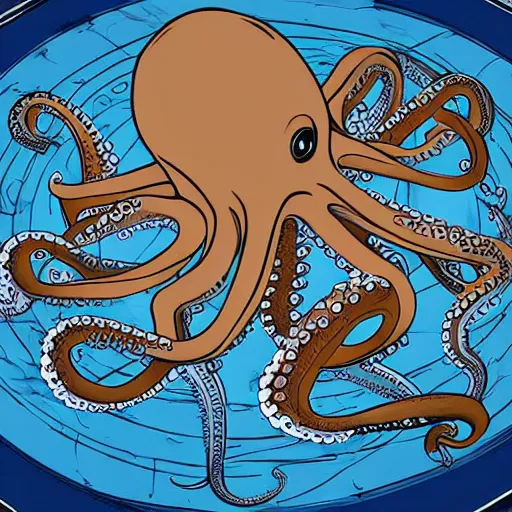 Prompt: cartoonish lab with a large realistic octopus floating in the center dimly lit