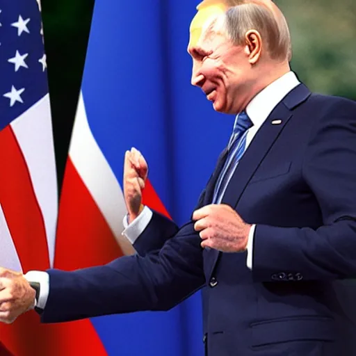 Prompt: biden and putin playing rock paper and scissors