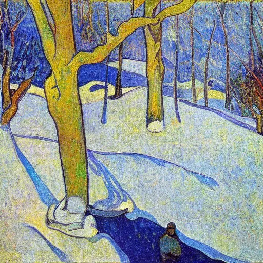 Image similar to light through the snow expressive art by gaugin