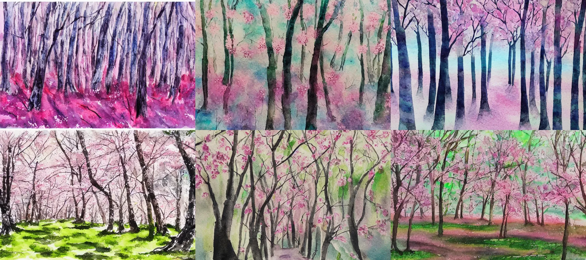 Prompt: Cherry blossom forest, watercolors