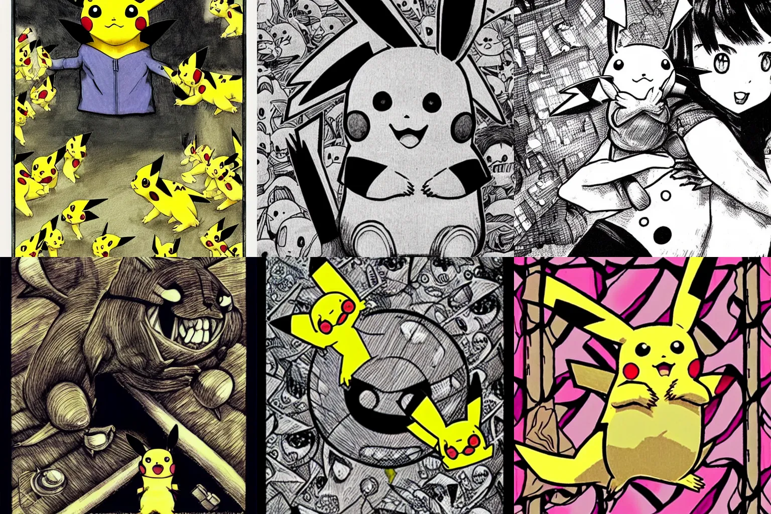 Prompt: Pikachu, art by Junji Ito, extremely detailed
