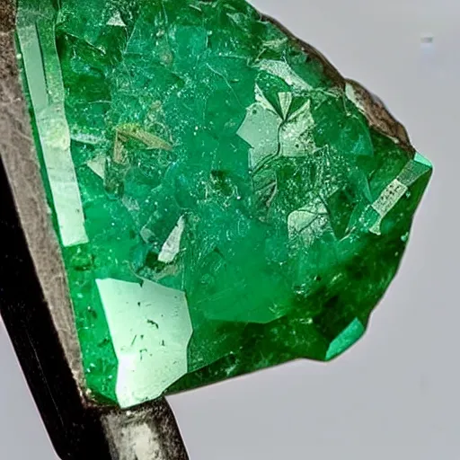 Image similar to a cut polished emerald gemstone growing from a plant