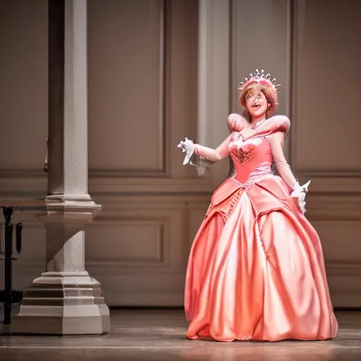 Prompt: professional portrait photography of princess peach in an opera