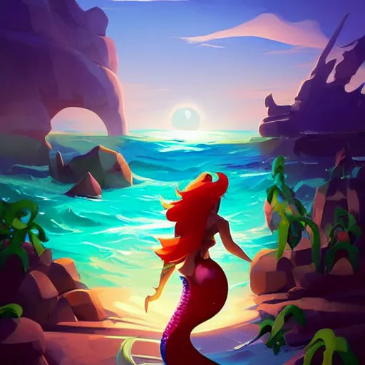 Image similar to painting mermaid treasure on sea of thieves game avatar hero smooth face median photoshop filter cutout vector, behance hd by jesper ejsing, by rhads, makoto shinkai and lois van baarle, ilya kuvshinov, rossdraws global illumination