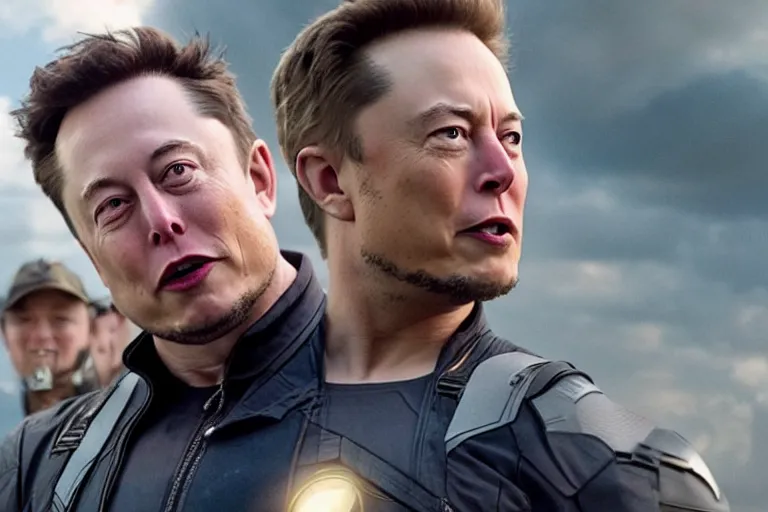 Prompt: still film of elon musk in avengers infinity war