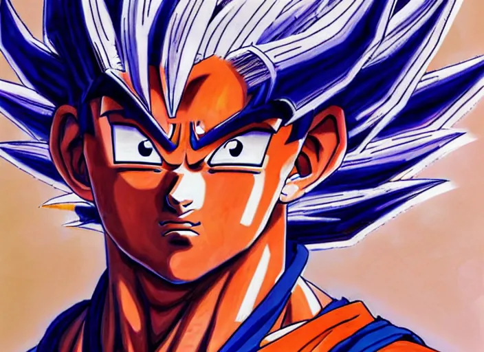 Prompt: a highly detailed beautiful portrait of goku, by gregory manchess, james gurney, james jean