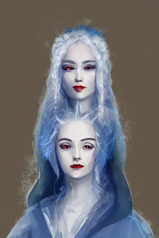 Image similar to Portrait of a frigid Ice Queen in the style of Artstation and Hyacinthe Rigaud