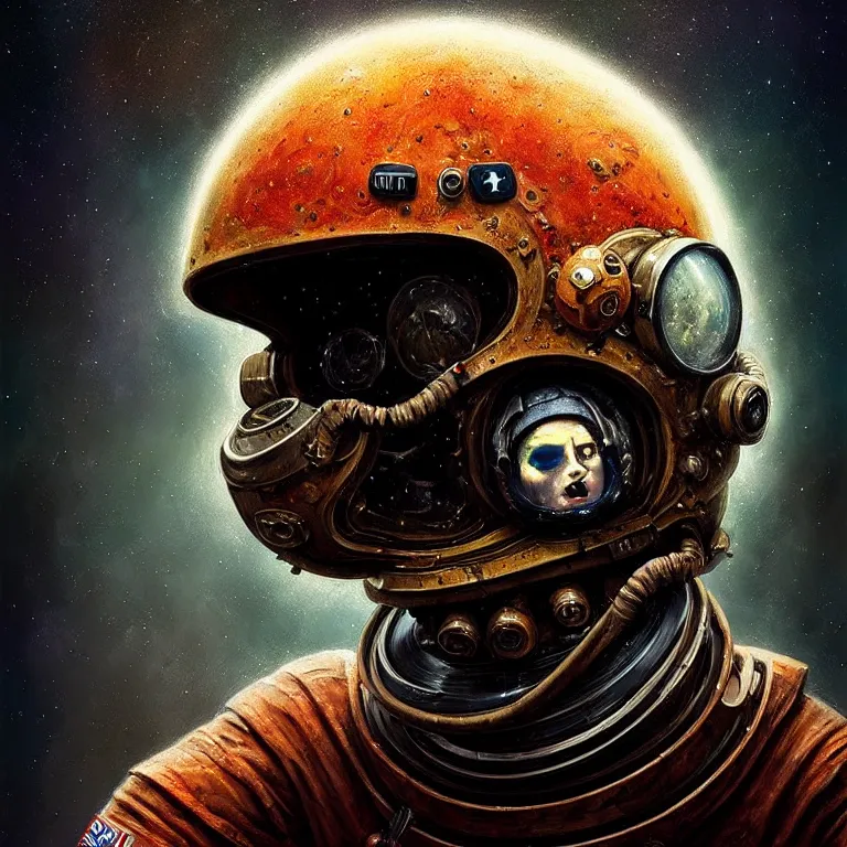 Image similar to epic professional digital art of tormented astronaut in helmet, painted,, terror, leesha hannigan, wayne haag, reyna rochin, ignacio fernandez rios, mark ryden, iris van herpen, best on artstation, best on cgsociety, epic, stunning, gorgeous, much wow, cinematic, masterpiece