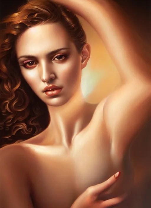 Prompt: portrait of the most beautiful 20-year-old Greece woman by boris Vallejo and Tom Bagshaw, close up, detailed, Sony a7R