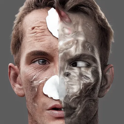 Image similar to A man peeling his face to show his skull, artstation, digital art