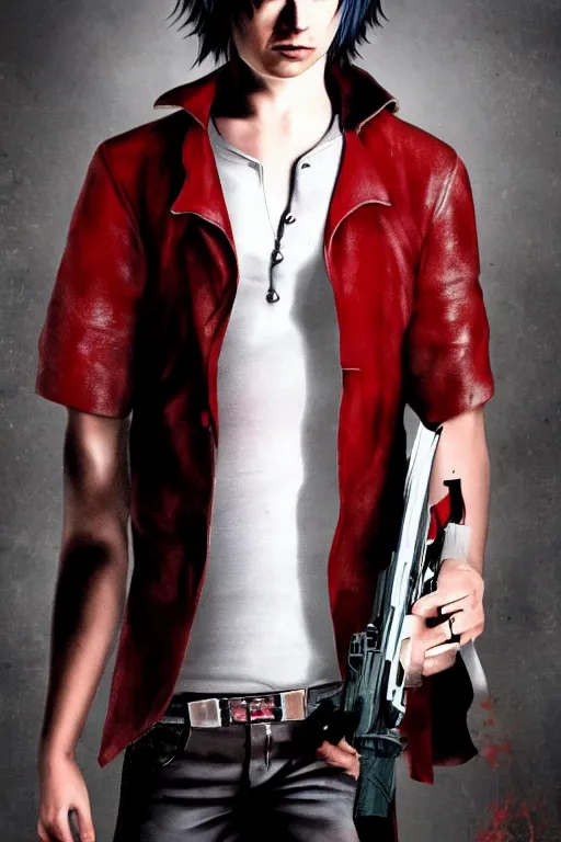 Image similar to frank dillane as young dante from devil may cry 3, detailed, full body