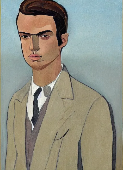 Image similar to a painted portrait of a well dressed man, art by felice casorati, aesthetically pleasing and harmonious natural colors, expressionism, natural light, fine day, portrait