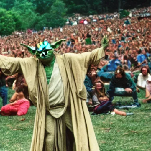 Image similar to yoda performing at woodstock