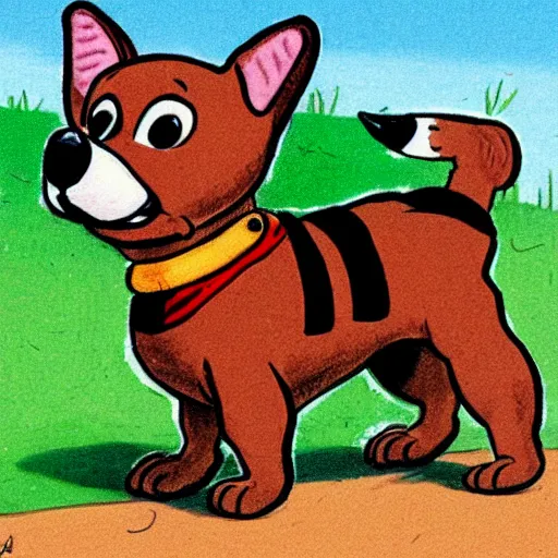 Image similar to a muscular dog by richard scarry