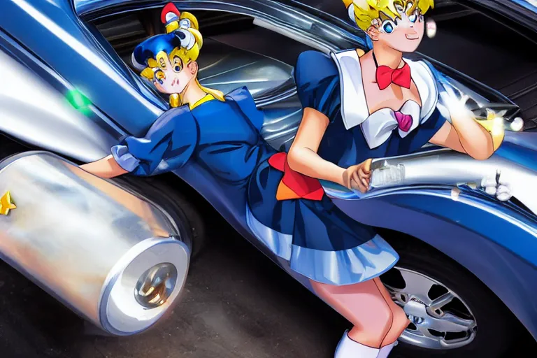 Image similar to sailor moon under your car stealing a catalytic converter