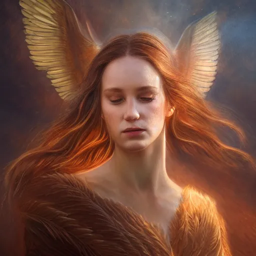 Image similar to majestic gracious regal radiating female winged angel portrait, atmospheric lighting, painted, ethereal, intricate, volumetric lighting, beautiful, rich deep colours masterpiece, golden hour, sharp focus, ultra detailed, by leesha hannigan, ross tran, thierry doizon, kai carpenter, ignacio fernandez rios