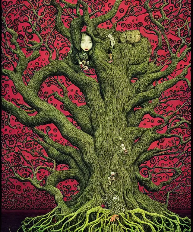 Prompt: portrait painted in jacek yerka style drawn by vania zouravliov and takato yamamoto, inspired by the giving tree, intricate acrylic gouache painting, high detail, sharp high detail, artstation