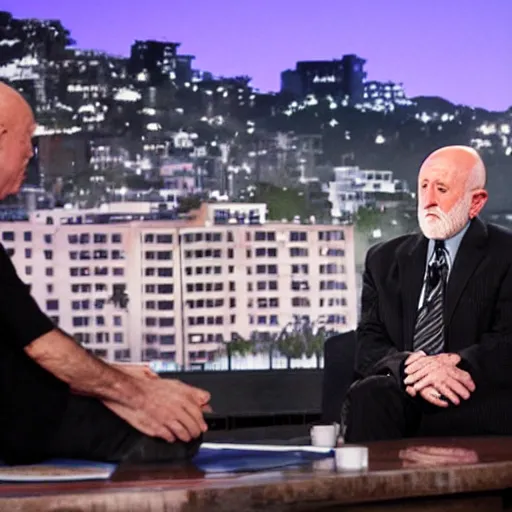 Image similar to mike ehrmantraut on jimmy kimmel live, photography, talk show, television,