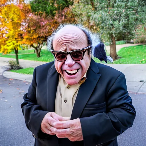 Prompt: danny devito trick or treating, ( sony a 7 r iv, symmetric balance, polarizing filter, photolab, lightroom, 4 k, dolby vision, photography awardm, voque, perfect face )