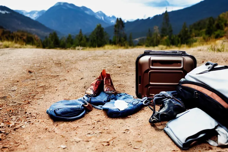 Prompt: a photo of luggage, gear shift, mountain range