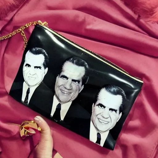 designer purse with ten images of richard nixon!!! | Stable