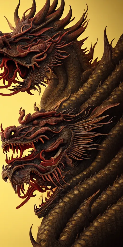 Prompt: a beautiful obverse portrait of a single huge chinese dragon, solid background, mechanical, metal, model design, fine texture structure, hyper detailed, perfect shadows, front view lens, atmospheric lighting, 3 d render, the style of pascal blanche and sparth juan zigor samaniego, paul pepera pablo roldan, denoise, alone, 4 k hd