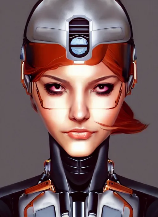 Prompt: portrait of a cyborg woman who turns her head to the ((((((right))))) left+450 (((((up))))) (((((down))))) by Artgerm,eyes closed , biomechanical, hyper detailled, trending on artstation