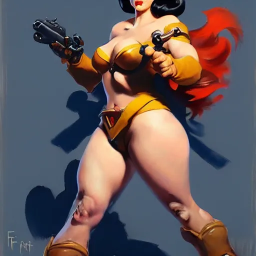 Image similar to Greg manchess, Frank frazetta, realistic female overwatch pin up character, full body, trending on artstation