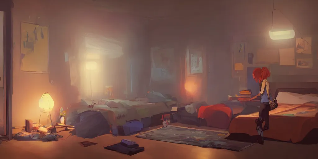 Prompt: an environmental concept art of life is strange, chloe price, bedroom interior, highly detailed, environmental light, close up, cinematic by francis tneh and ilya kuvshinov