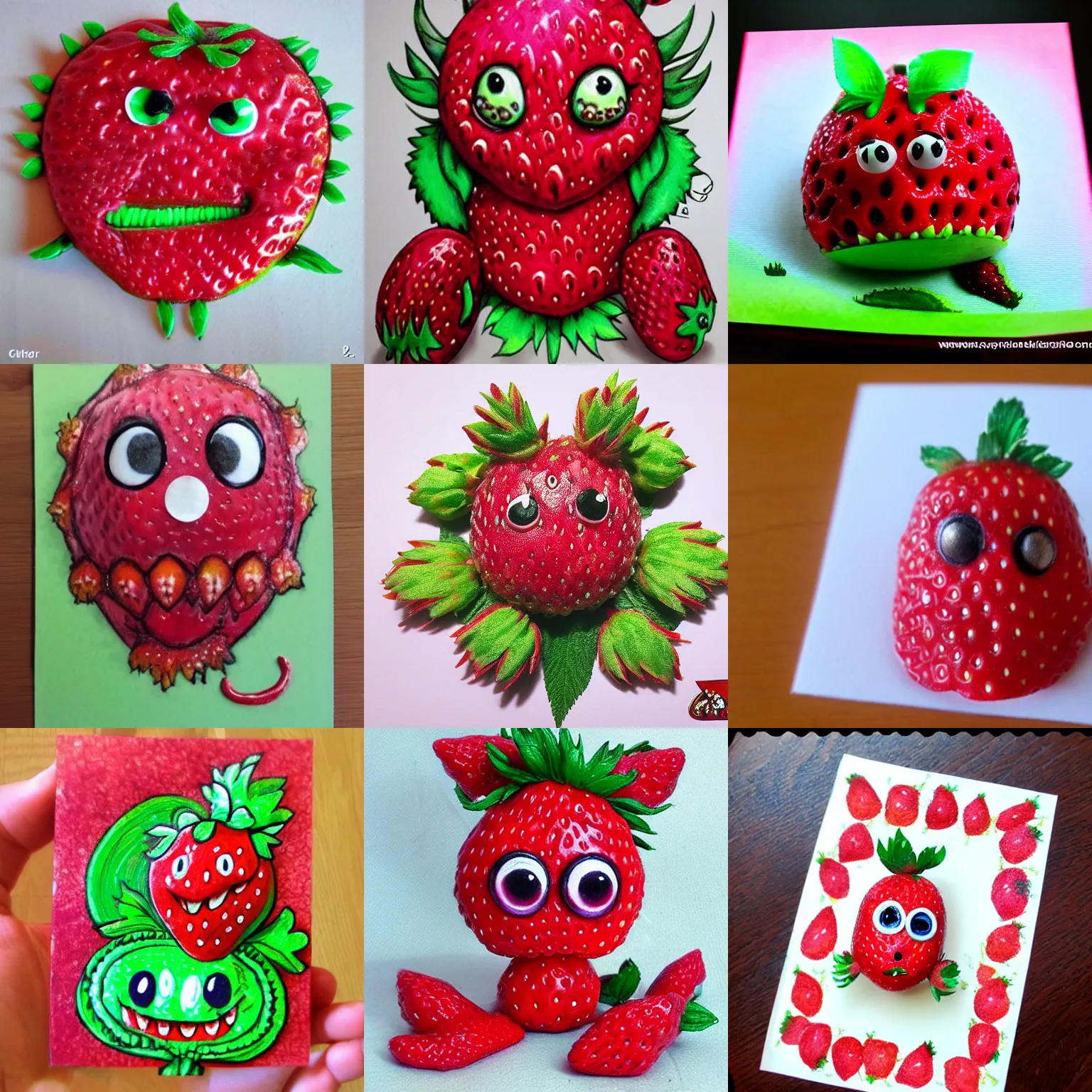 Prompt: a beautiful and intricate cute strawberry monster, very detailed