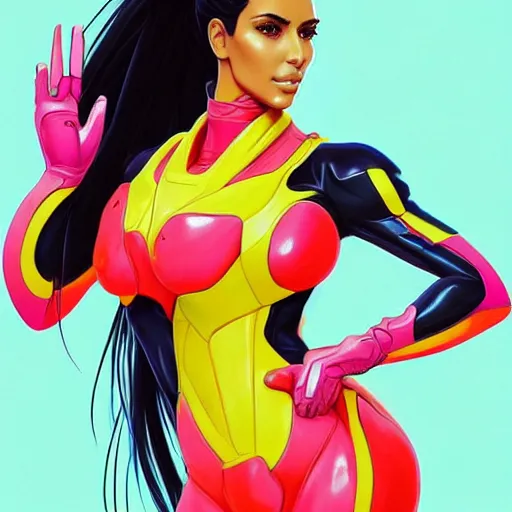 Prompt: kim kardashian in a neon genesis evangelion sci - fi power suit, intricate, elegant, highly detailed, digital painting, pixiv, artstation, concept art, smooth, sharp focus, illustration, art by artgerm and greg rutkowski and alphonse mucha