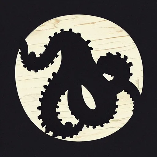 Image similar to “layered wooden silhouette of a kraken”