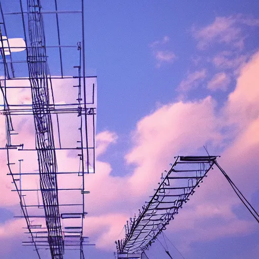 Image similar to Complex scaffolding above pastel colored clouds, digital art